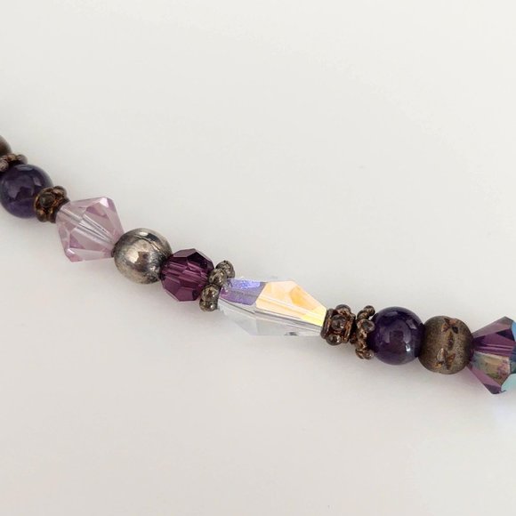 Purple and clear glass necklace with silver accents - Picture 10 of 12